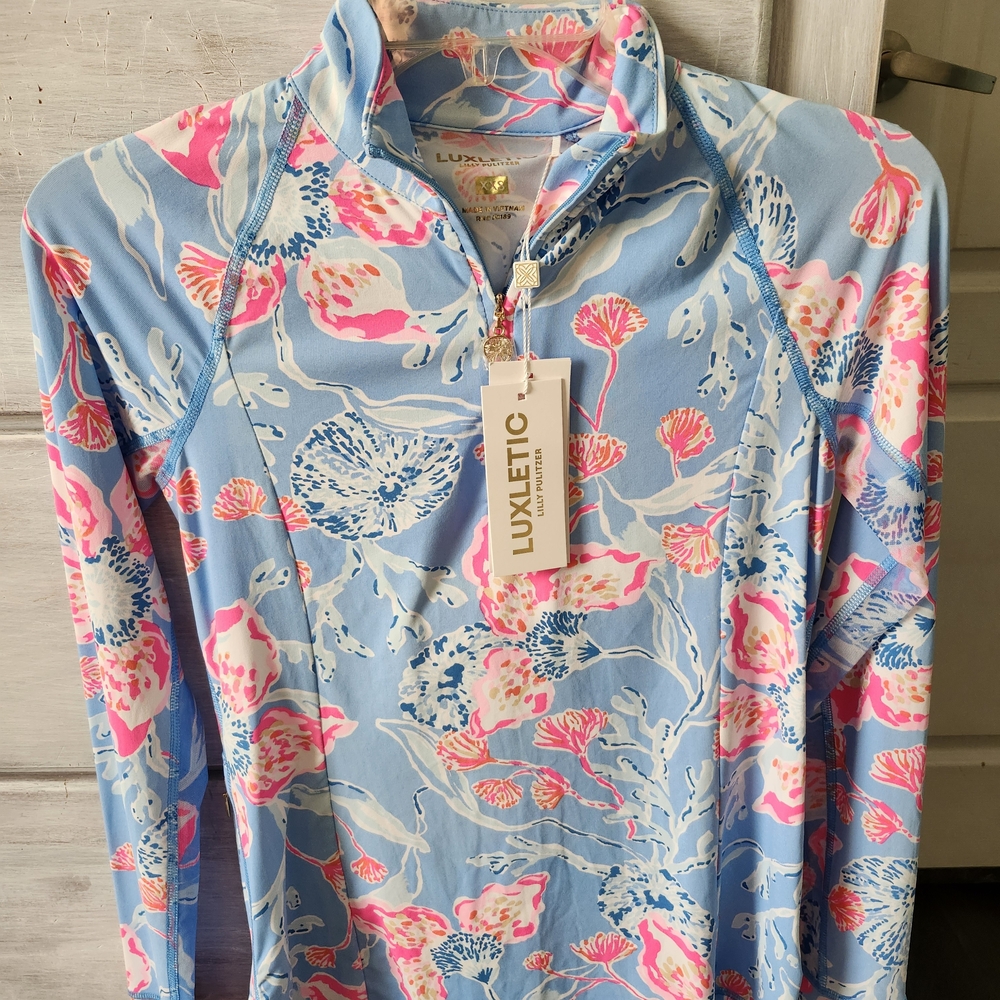 Lilly Pulitzer Blue Floral Long-Sleeve Quarter-Zip Top